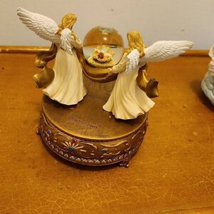 Snowglobe, Guardian Angel With Baby Jesus " Oh Come Let Us Adore  Him " Musical